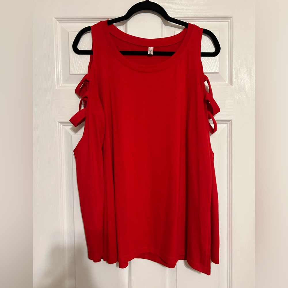 Leo large cold shoulder red shirt.
